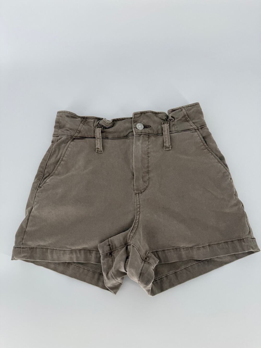 PAIGE Anessa Shorts Women Size 25 Taupe High Rise Lyocell Stretch No Belt
